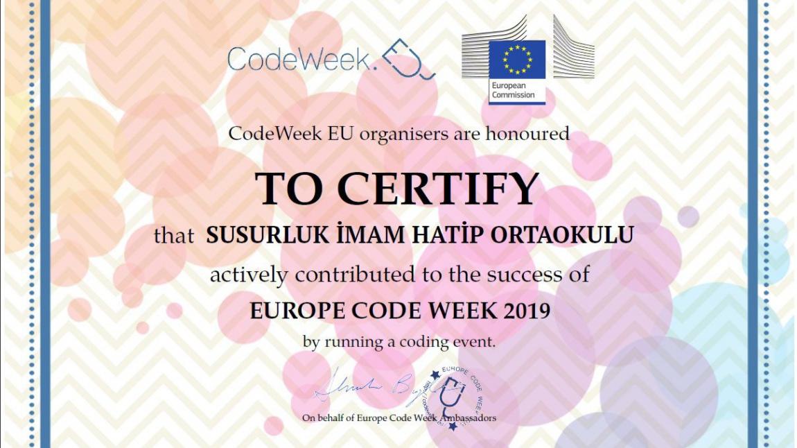 Kod Haftasında (CodeWeek) ilk sertifikamızı aldık.
