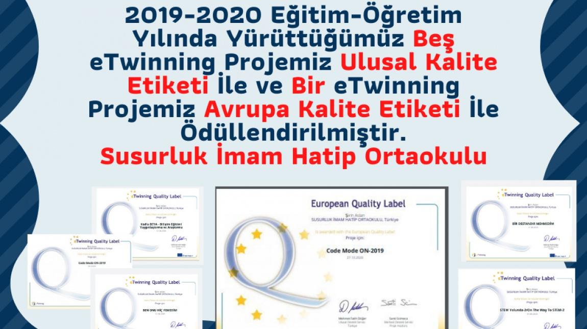 2019-2020 Eğitim-Öğretim Yılı eTwinning Projelerimizin Kalite Ödülleri